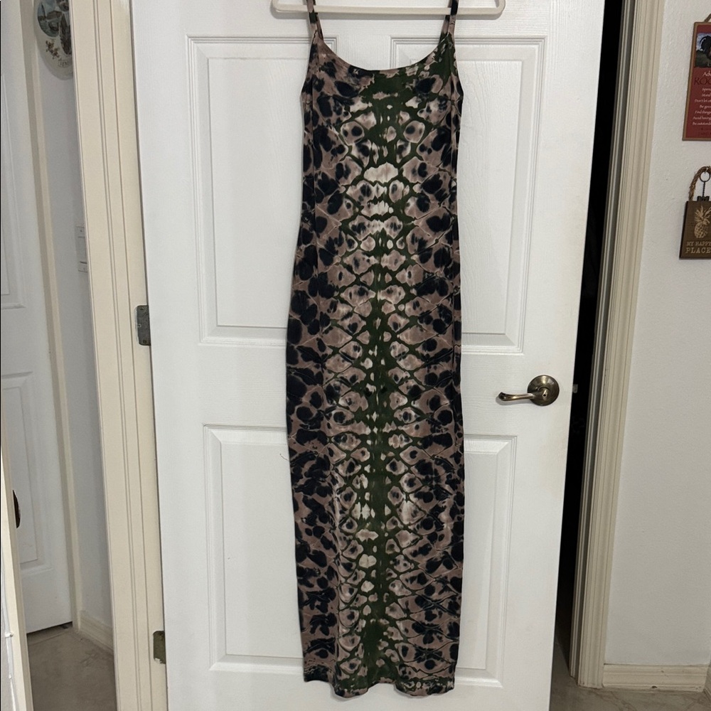 Young Fabulous & Broke Tie-Dye Maxi Dress in Black, Green, and Tan